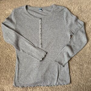 Old Navy Ribbed Henley Top Gray Long Sleeve Women’s Large